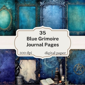 Blue Grimoire Journal Paper printable grimoire spell book witch junk journal grunge texture, witchcraft download