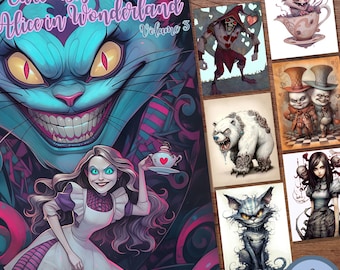 Curiously Twisted Alice in Wonderland Coloring Book Vol. 3 - 40 Grayscale Printable Adult Coloring Pages in PDF Format - Instant Download