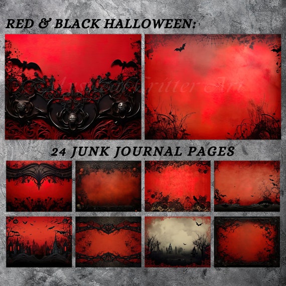 不気味な赤と黒のハロウィンジャンクジャーナルページ