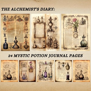 Páginas de diario basura de poción mística de inspiración vintage para creaciones fascinantes, descarga instantánea