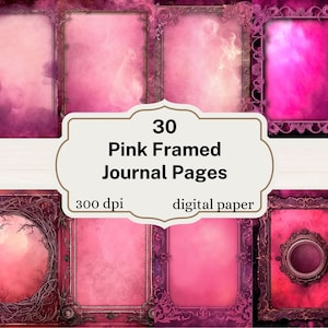 Pink Framed Journal Paper pink vintage frame printable 8.5x11 inch A4 paper junk journal set, instant download