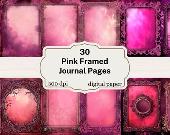 Pink Framed Journal Paper pink vintage frame printable 8.5x11 inch A4 paper junk journal set, instant download