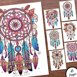 Traumfänger Mandala Malbuch - 45 Graustufen Malvorlagen für Erwachsene im PDF Format - Sofortiger digitaler Download