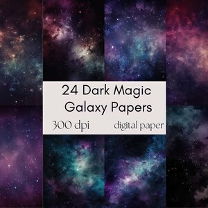 Papel digital de magia negra, galáxia em aquarela, papéis noturnos estrelados, fundo de galáxia, download digital, uso comercial