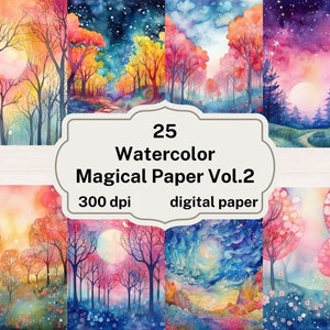 Aquarel Magical Digital Paper Vol.2, aquarel textuur achtergronden, afdrukbaar plakboekpapier, instant download, commercieel gebruik