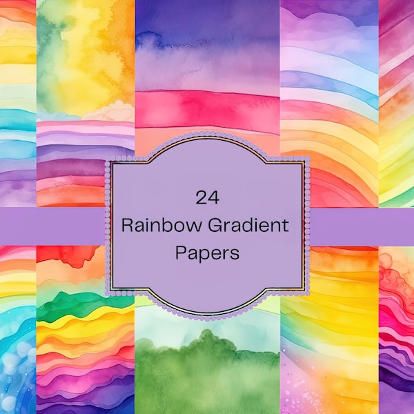 Rainbow watercolor digital paper, rainbow gradient paper watercolor texture scrapbooking commercial use