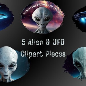 宇宙をテーマにしたクラフトのためのエイリアンクリップアートとUFOクリップアートバンドル