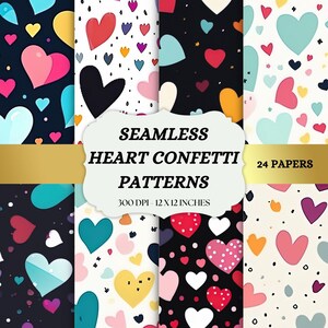 Heart Confetti Digital Paper, seamless heart confetti pattern backgrounds printable scrapbook paper instant download commercial use
