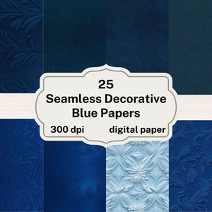 Decorative Blue Digital Paper, seamless pattern backgrounds printable scrapbook paper instant download commercial use