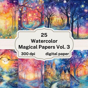 Aquarel magisch digitaal papier Vol.3, aquarel textuur achtergronden afdrukbaar plakboekpapier instant download commercieel gebruik