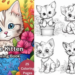 Livre de coloriage chaton mignon, pages à colorier de chat imprimables pour adultes et enfants téléchargement instantané PDF