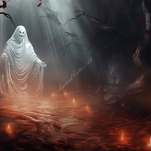Haunted Specters, Spooky Ghost Desktop Wallpaper, Instant Digital