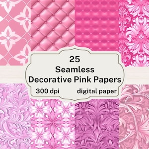 Decorative Pink Digital Paper, seamless pattern backgrounds printable scrapbook paper instant download commercial use