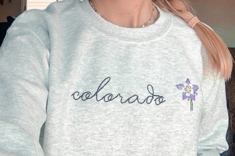 Custom Hand Embroidered State Flower Minimalist Sweatshirt Etsy
