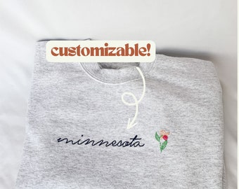 Custom Hand Embroidered State Flower Minimalist Sweatshirt