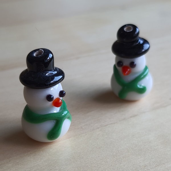 Lot De 5 Perles De Verre Lampwork Tête De Bonhomme De Neige - Fait Main - 17mm