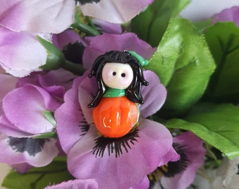 Pumpkin Fairy Glass Bead, Fruit Fairy, Halloween Glass Bead