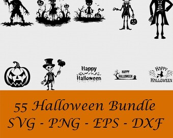 Paquete de siluetas SVG de Halloween, imágenes prediseñadas espeluznantes (descarga digital)