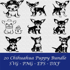 Chihuahua Puppy Silhouette SVG Bundle: 20 Dog Clipart Images (Digital Download)