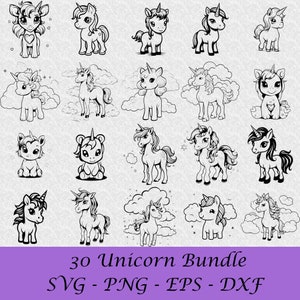 Pacchetto Silhouette Unicorno, Unicorno SVG, Unicorno PNG, Unicorno DXF, Unicorno Silhouette Svg, Unicorno Eps, Taglio Cricut