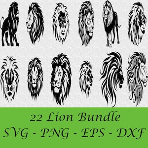Majestic Lion SVG Bundle: 22 Lion Silhouette Images - Instant Download Lion Clipart Set for Crafts and Decor - Roaring Lion Collection