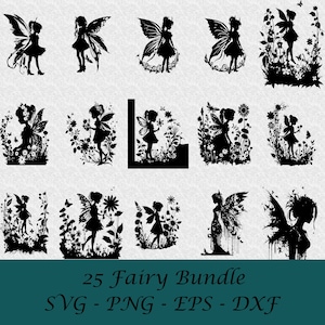 Paquete de silueta de hadas, Hada SVG, Hada PNG, Hada DXF, Hada Silueta Svg, Hada Eps, Corte Cricut