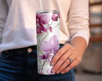 Orchid Flowers Tumbler Wrap: 20oz Straight/Tapered PNG (Digital Download)