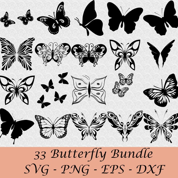 Elegant Butterfly SVG Bundle: 33 Butterfly Silhouette Images - Instant Download Butterfly Clipart Set for Crafts and Decor, Cricut cut