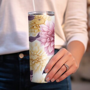 Dahlia Flowers 20oz Sublimation Tumbler Wrap, Straight and Tapered Tumbler Wrap PNG, Instant Download, Flower Lovers