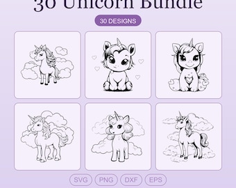 Einhorn Silhouette Bundle, 30 Einhörner (svg, png, dxf, eps) (Digitaler Download)