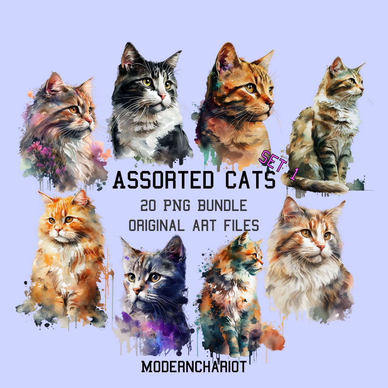 Assorted Cats Clip Art Set 1, 20 High Quality Pngs, Transparent ...