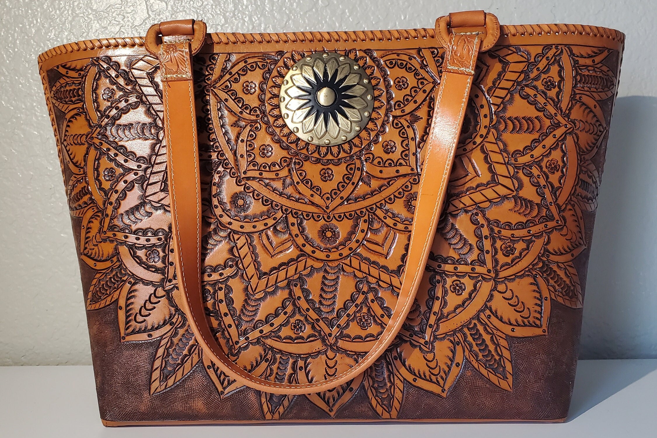 2400~Floral-printed KENZIA Tote Bag with Leather Detailing