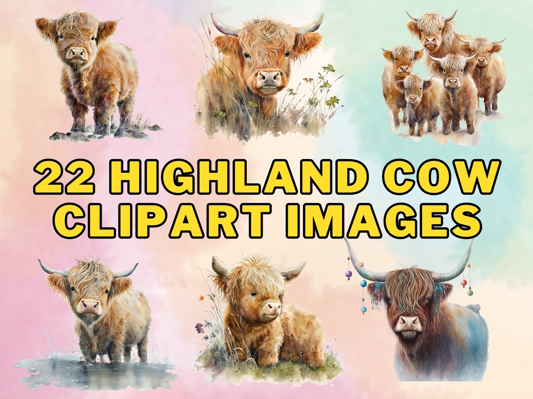 22 Highland Cow Clip Arts - Watercolor - Transparent Background ...