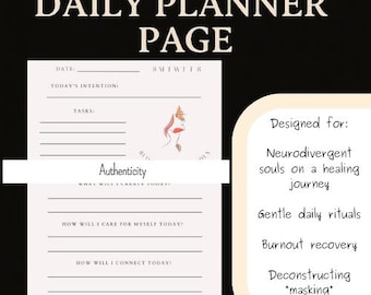 Daily Planner Page for ADHD and Autism | Neurodivergent Unmasking and Self-Care Focus | Printable PDF