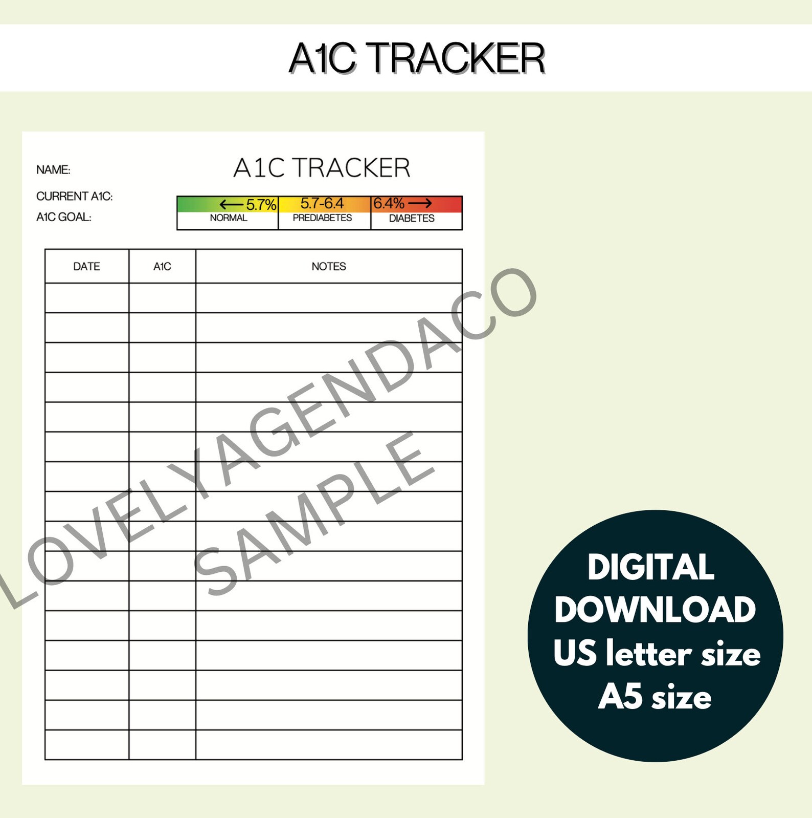 A1C Tracker A1C Log PDF A1C Tracker - Etsy