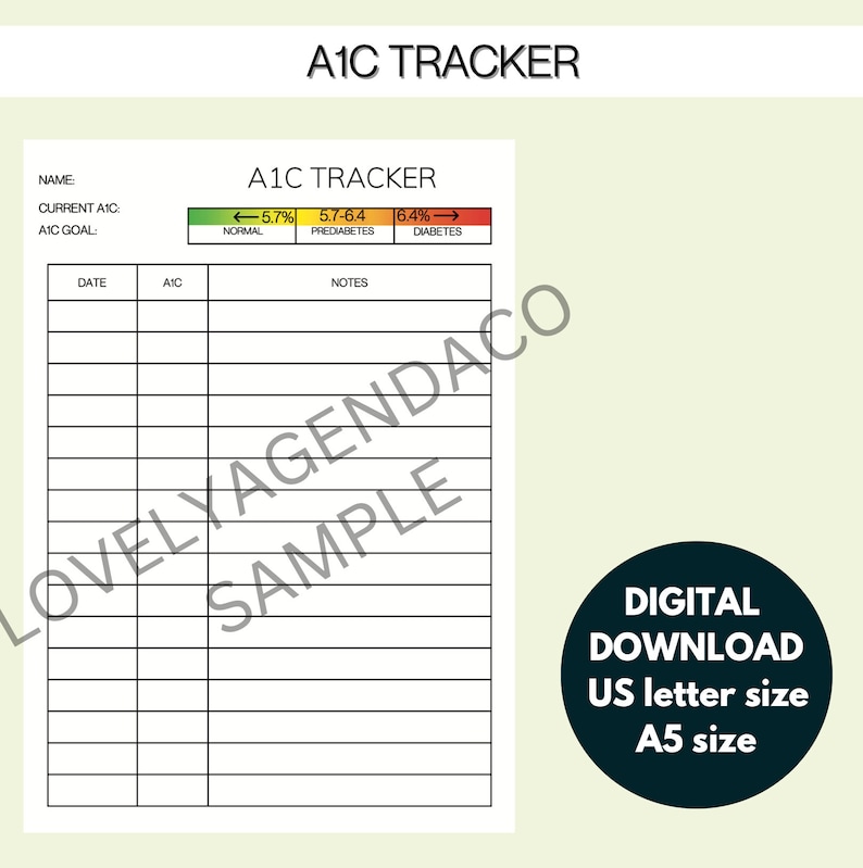 A1C Tracker A1C Log PDF A1C Tracker - Etsy