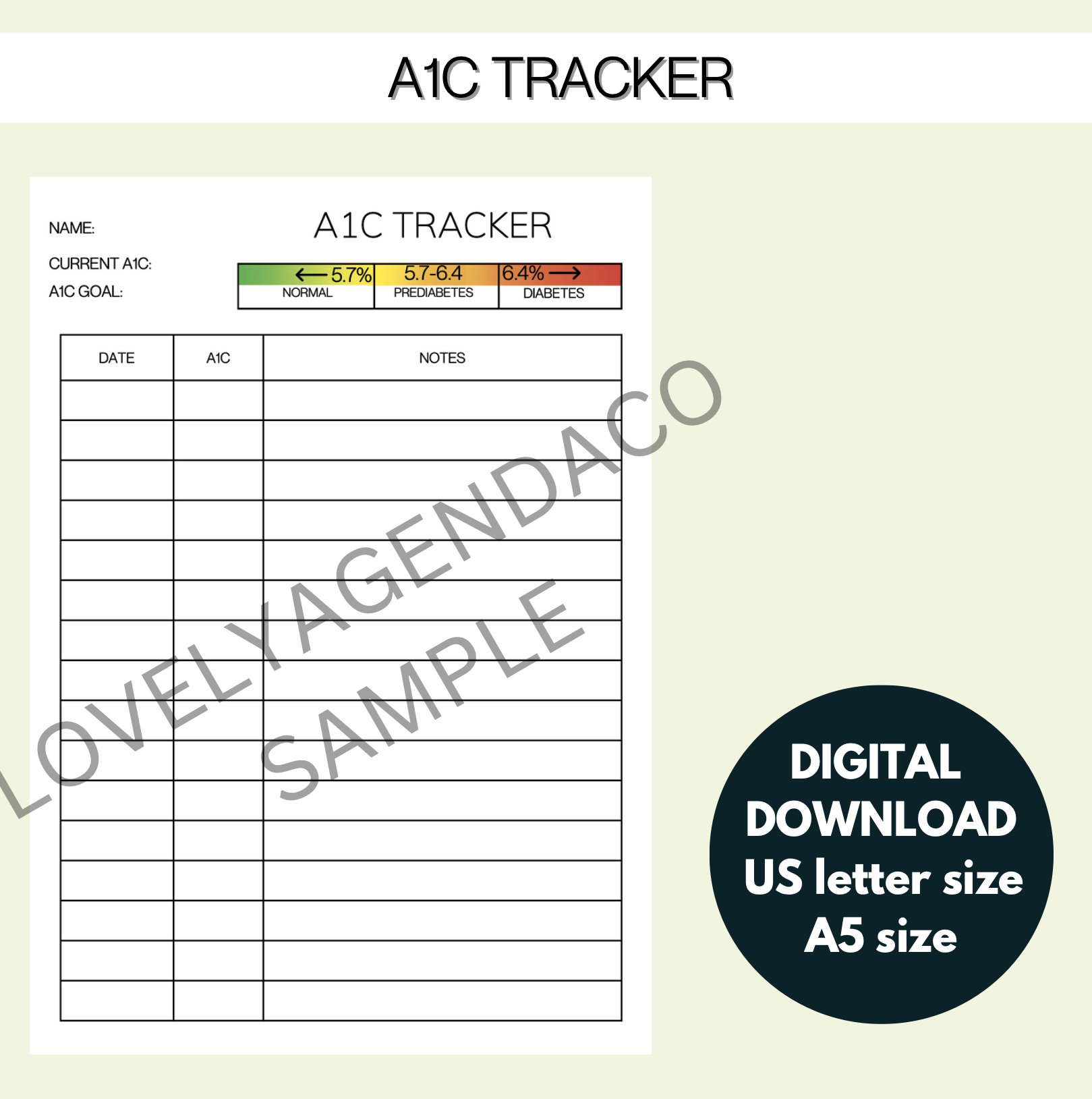 A1c tracker a1c log pdf a1c tracker etsy