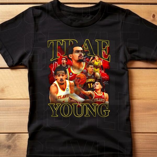 Trae Young shirt for Youth Children 90s bootleg rap vintage style basketball tee gift for Atlanta basketball fan boys girls steetwear