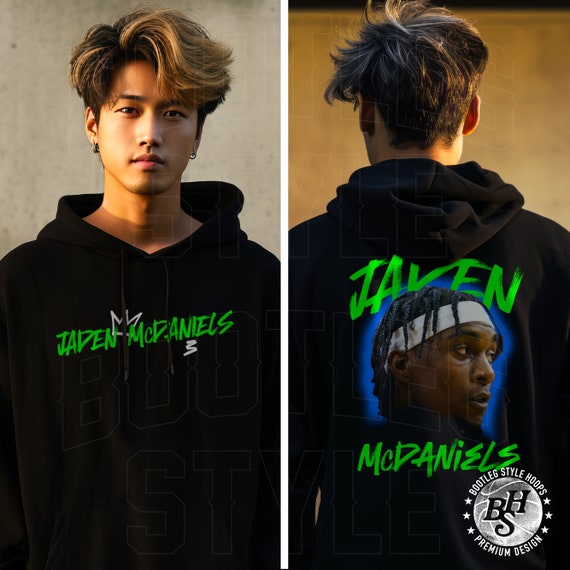 Jaden Mcdaniels Hooded Sweatshirt for Men Women Vintage 90s Bootleg Rap  Hoodie Gift for Minnesota Basketball Fan Green and Blue Colorway 