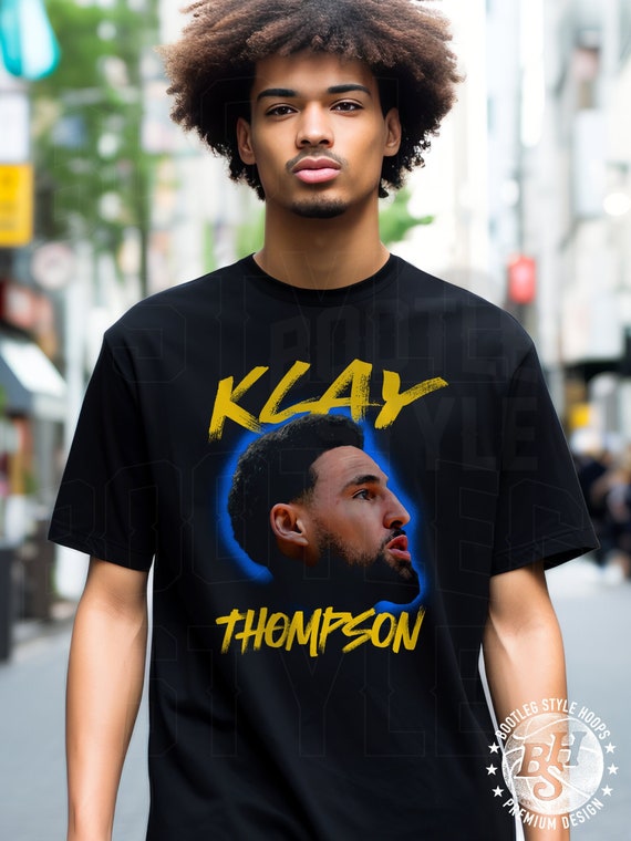 Klay Thompson Big Head Shirt for Men Women Gift for Basketball Fan Vintage Bootleg Rap T shirt 90s Graphic Tee Autograph Blue and Yellow Etsy