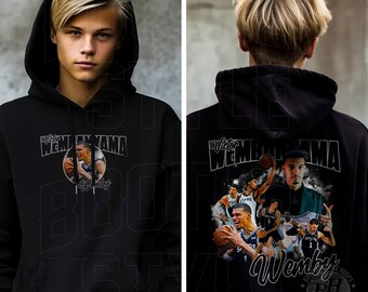 Victor Wembanyama 90s Bootleg Style Rap Hoodie for Youth Boys Girls Vintage style Gift for San Antonio Basketball Hooded Sweatshirt KD fan