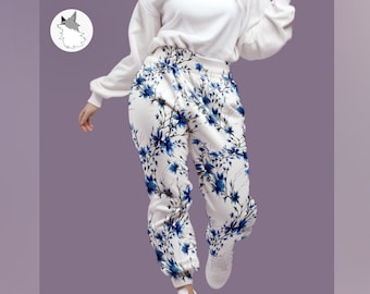 Flower Sweatpants for women, Bluestar joggers, Blue womens sweatpants, joggers gift for her, Bluestar blue Sweatpants for jogging