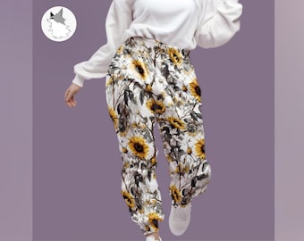 Flower Sweatpants for women, sunflower joggers, yellow womens sweatpants, joggers gift for her, sunflower yellow Sweatpants for jogging