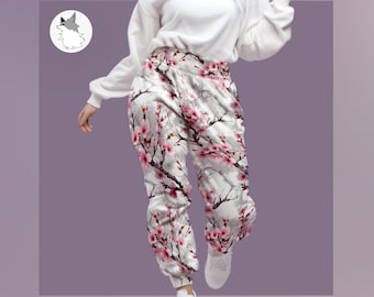 Flower Sweatpants for women, Cherry Blossom pink joggers, Pink womens sweatpants, joggers gift for her, Sakura pink Sweatpants for jogging