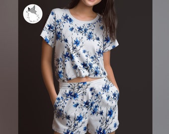Bluestar Floral Pajama Set, pijama de flores, pijama de flores Bluestar, pijama azul para mujer, pijama azul, pijama floral, pijama de niña, femenino