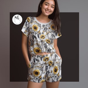 Floral Pajama Set, flower pajama, sunflower pajamas, yellow pajama for women, yellow pajamas, floral pajamas, girl pajama, pajama for girl