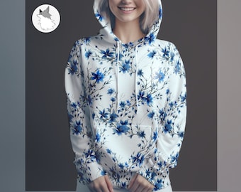 Bluestar Hoodie, women hoodie, Blue flower hoodie, man hoodie, pullover hoodie, floral hoodie, flower sweater, Bluestar blossom
