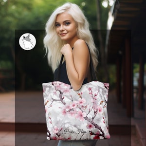 vintage Floral Shoulder Bag, Pink Floral Tote Bag, Japanese Sakura Flower Tote Bag, Grocery Bag, School Bag, Casual Bag, Cute Gift For Her