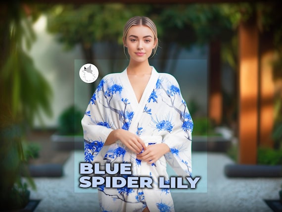 Kimono Robe Blue Higanbana Spider Lily flower Ladies Dress Traditional Style Japanese Kimono gift for her Yukata Anime Japanese Kimono Robe Kimono Robe Blue Higanbana Spider Lily flower Ladies Dress Traditional Style Japanese Kimono gift for her Yukata Anime Japanese Kimono Robe