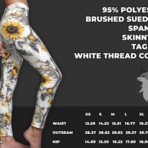 Flower leggings for women, yellow leggings, sunflower leggings, floral pattern leggings, elastic girls leggings, yellow leggings for her image 3